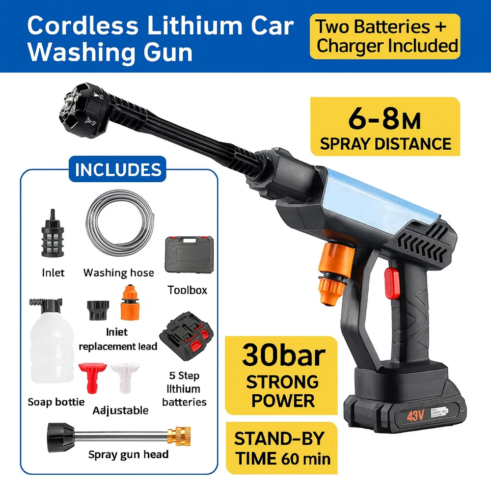 S6fc49db4756a471195acf21f2af11698W.webp Cordless High Pressure Washer Gun 800W Lithium Battery Car Wash Machine Portable Cleaning Tool For Garden Watering/Floor Washing - AliExpress 34 - Image 1